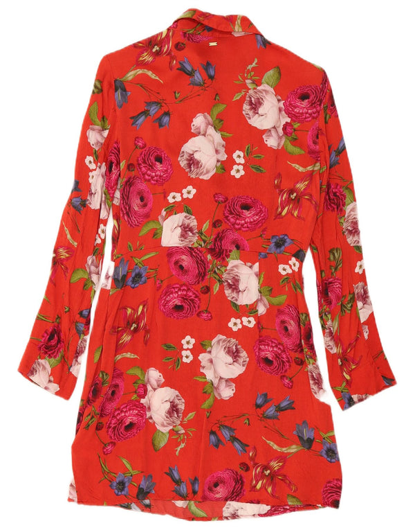 Superdry Robe Chemise Pull Femme UK 10 Petite Viscose Florale Rouge
