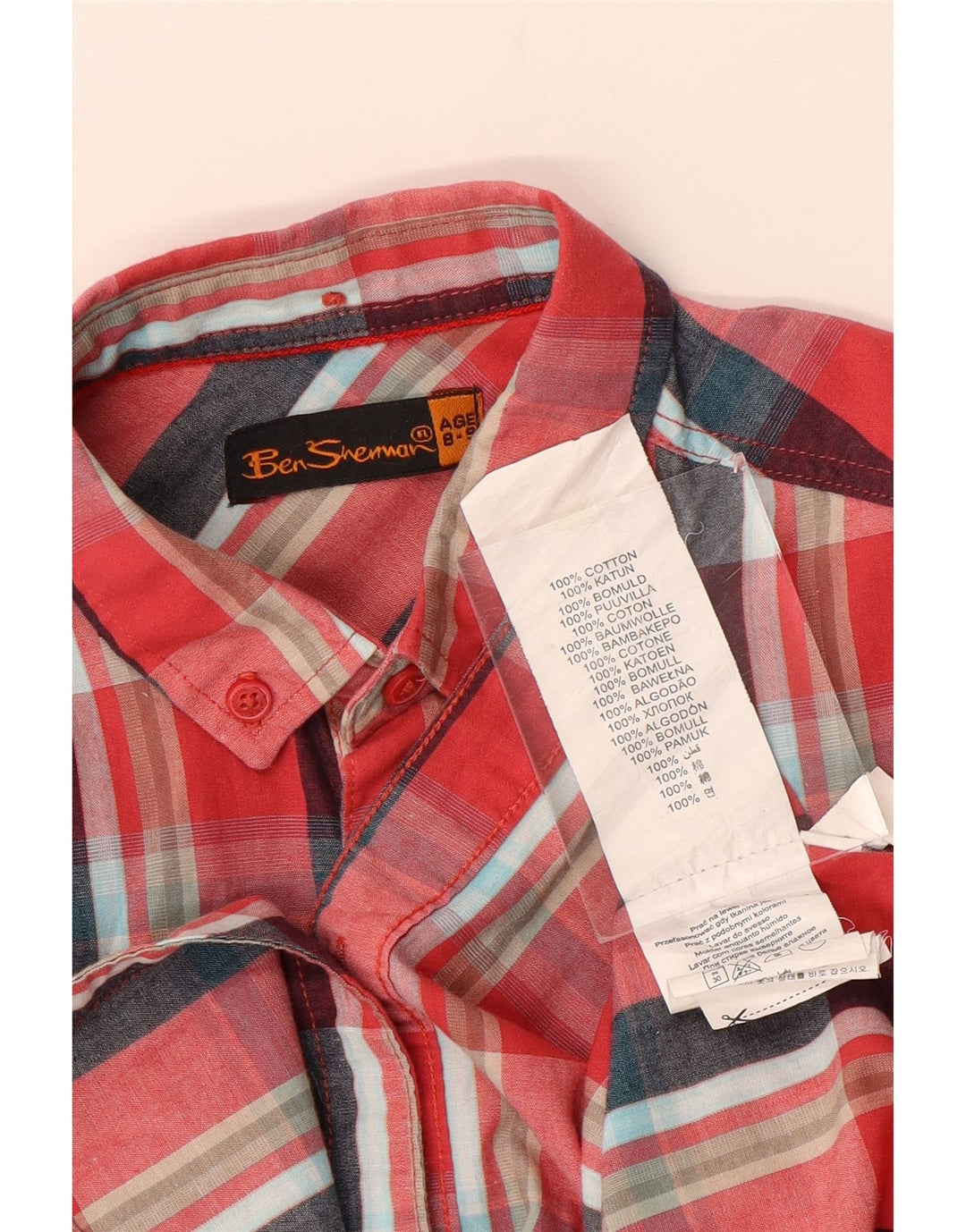 BEN SHERMAN Chemise à Manches Courtes Garçon 8-9 ans Coton à Carreaux Rouge