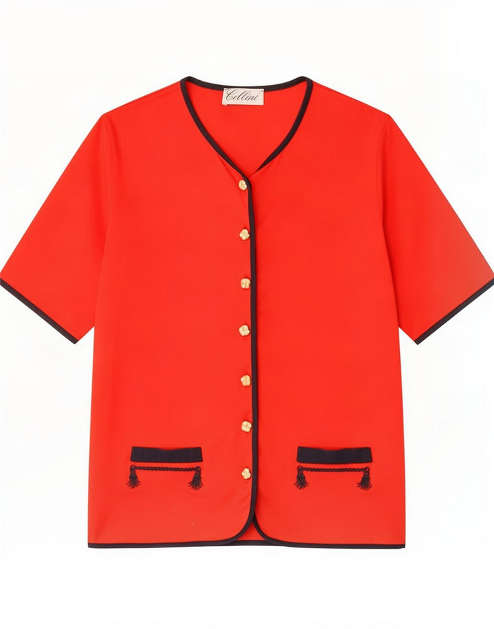 Cellini Chemisier à manches courtes pour femme IT 42 Rouge moyen Colourblock
