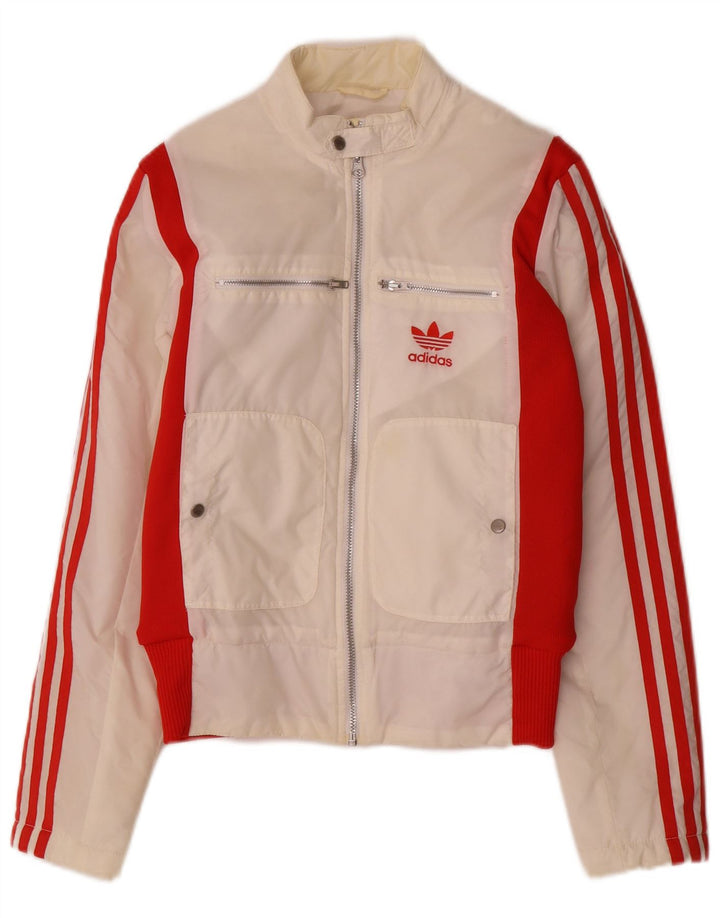 Adidas Veste Bomber Femme UK 8 Petit Polyester Colorblock Blanc