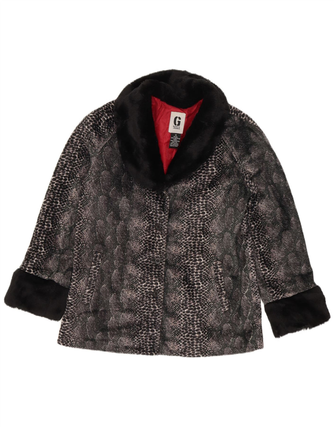 Guess Veste en fausse fourrure pour femme UK 44 Polyester imprimé animal gris moyen