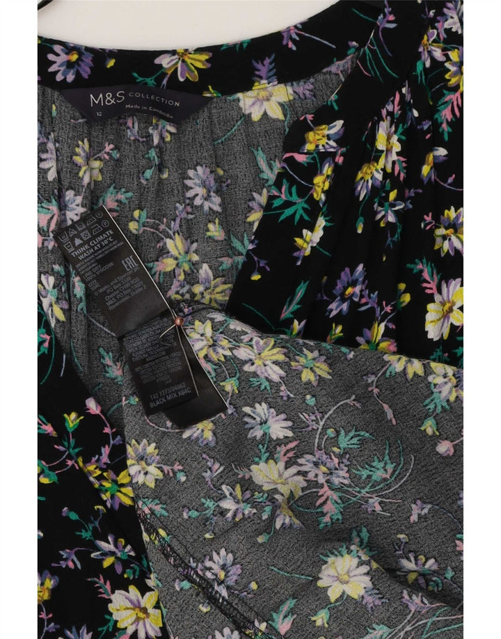 Marks & Spencer Robe longue pour femme UK 12 Viscose florale noire moyenne