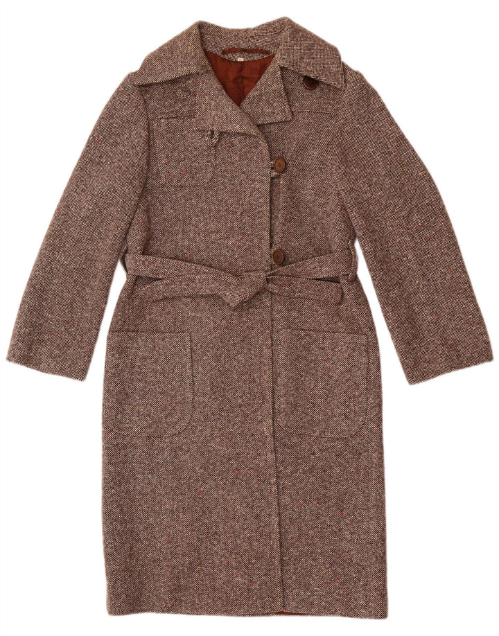 vintage Femme Pardessus IT 42 Brun Moyen Moucheté