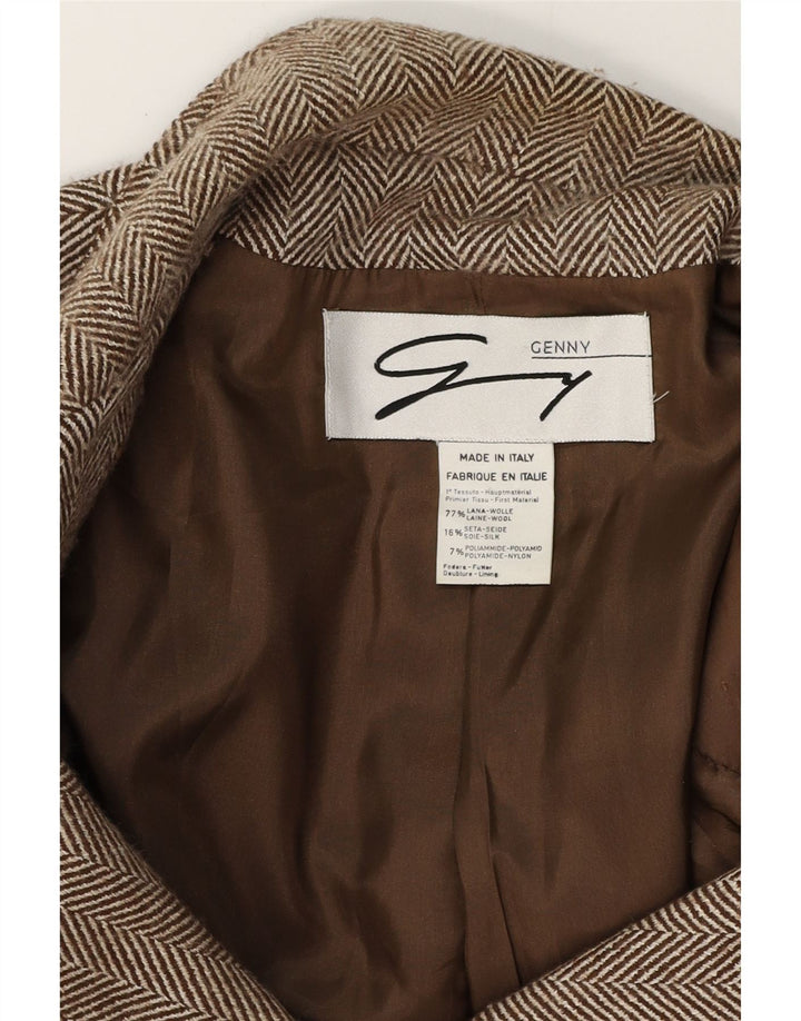 Genny Veste Blazer 3 Boutons pour Femme UK 16 Grande Laine à Chevrons Marron