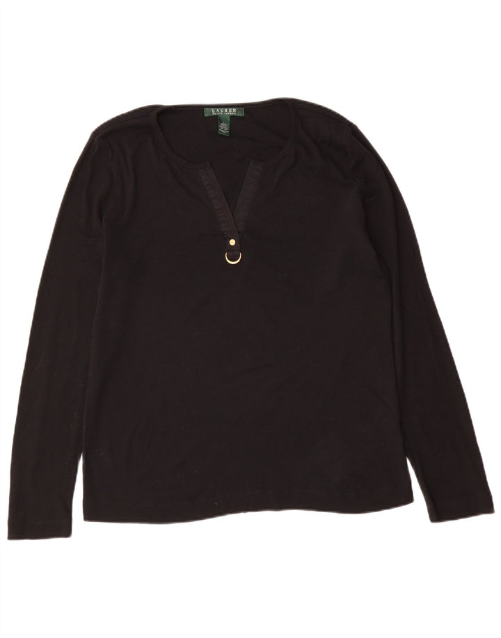 RALPH LAUREN Haut Femme Manches Longues UK 16 Grand Coton Noir