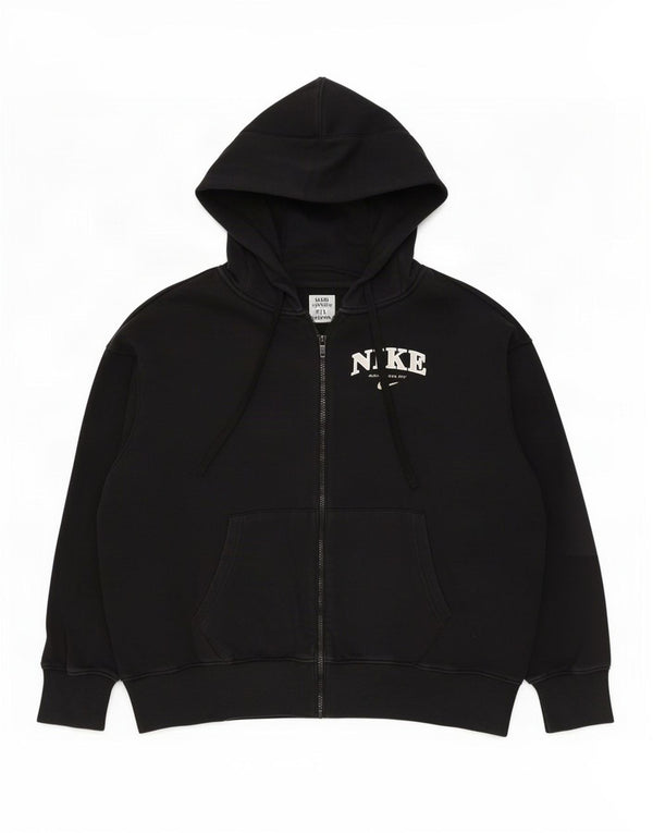 Nike Pull à capuche zippé surdimensionné graphique pour femme UK 16 Grand coton noir