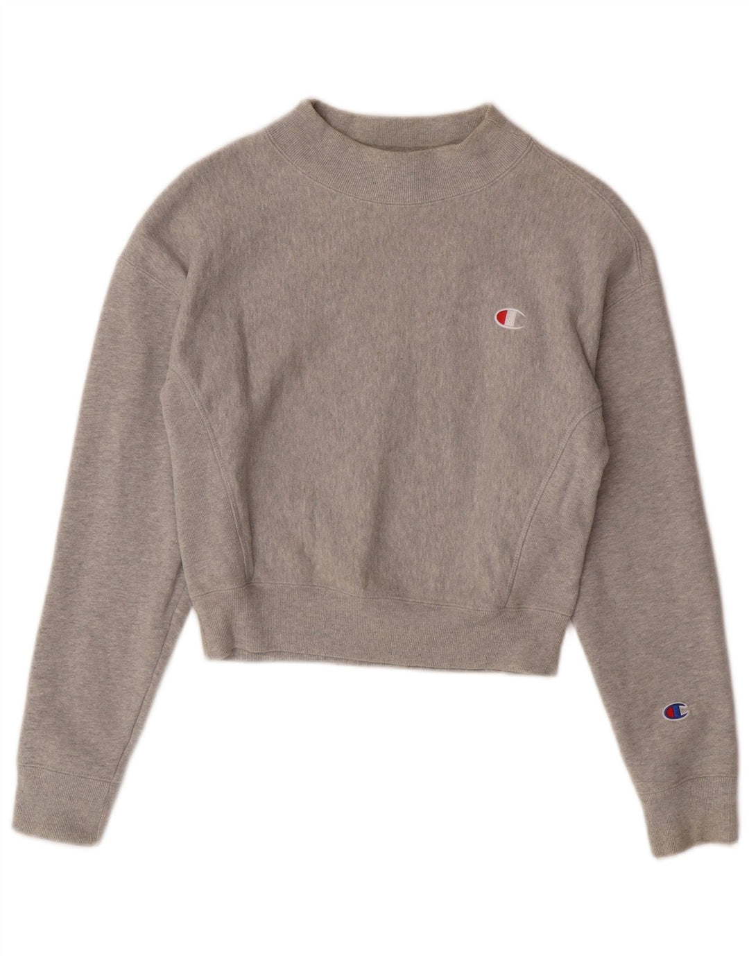 Champion Reverse Weave Crop Sweatshirt Jumper UK 6 XS Gris Coton