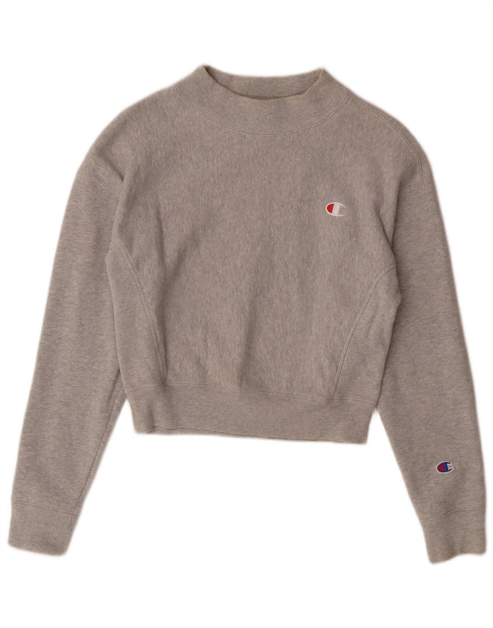 Champion Reverse Weave Crop Sweatshirt Jumper UK 6 XS Gris Coton