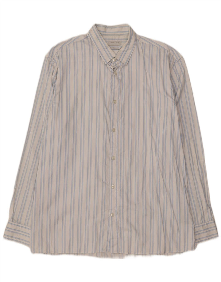 ZARA Mens Relaxed Fit Shirt Large Blue Striped Cotton