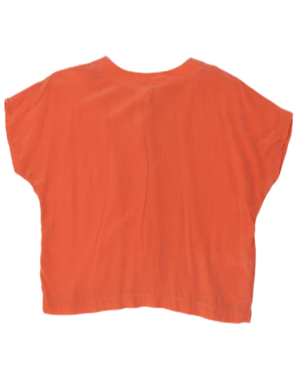 vintage Femme Chemise à manches courtes Blouse UK 14 Grande Soie Orange
