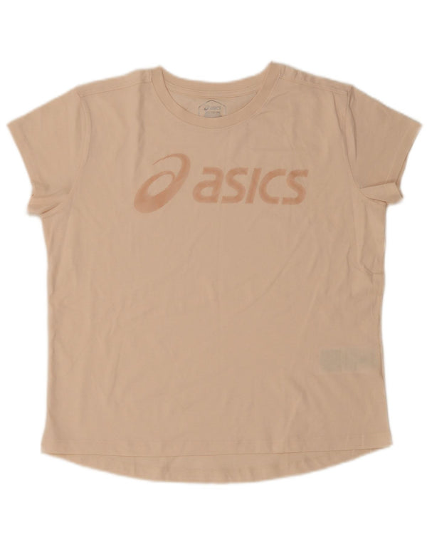 Asics T-shirt graphique pour femme UK 16 Large Beige Coton