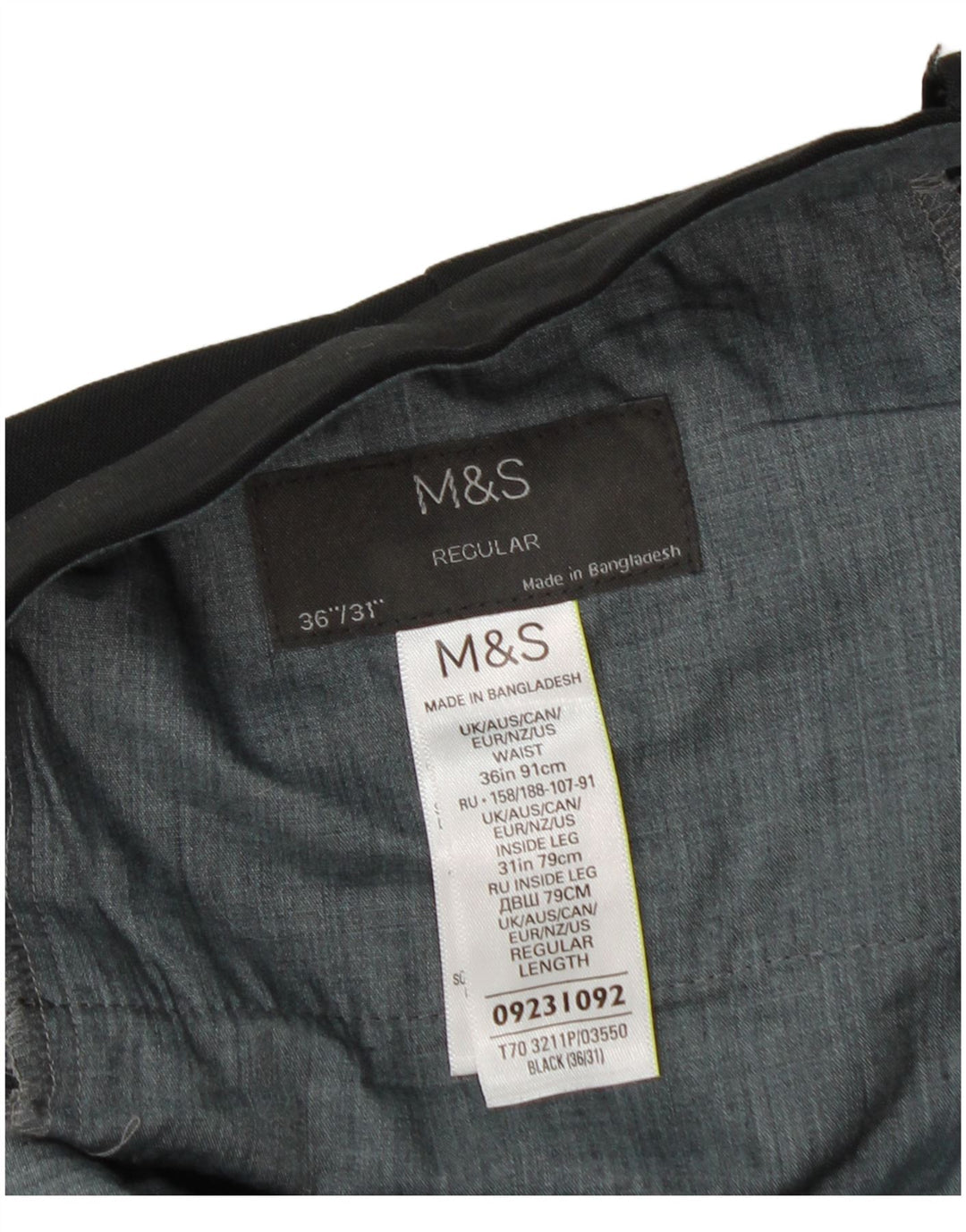 Marks & Spencer Pantalon de costume droit pour homme W36 L31 Noir Polyester