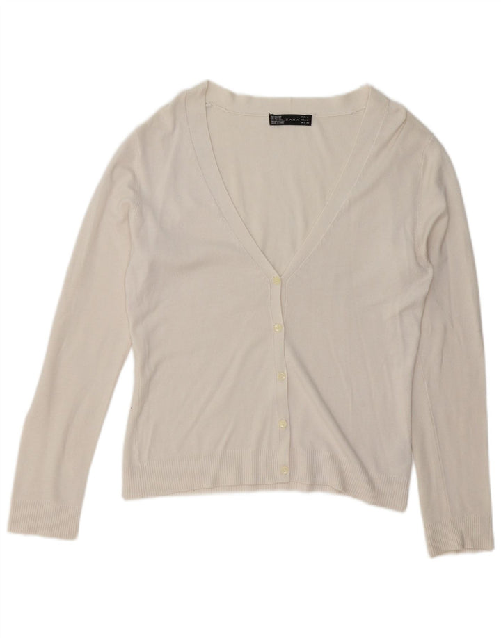 Zara Womens Cardigan Sweater UK 16 Grande Rayonne Blanche