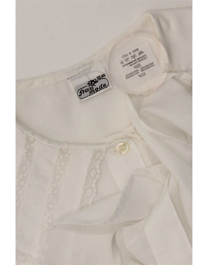 vintage Femme Chemise Sans Manches Blouse IT 46 Grand Polyester Blanc
