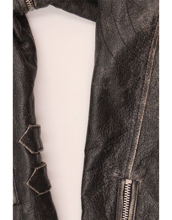 Yuppie Veste de motard en cuir court pour femme EU 38 Cuir noir moyen