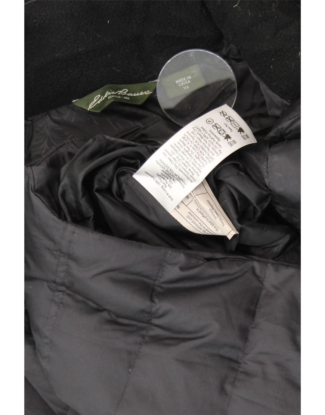 EDDIE BAUER Manteau matelassé à capuche surdimensionné pour femme UK 6 XS Noir Polyester