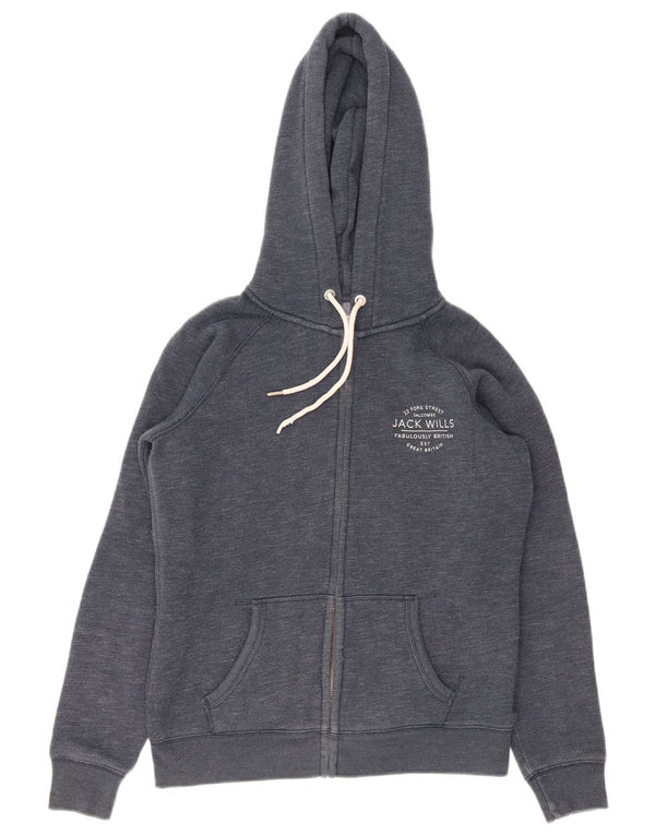 Jack Wills Womens Zip Hoodie Sweater UK 12 Medium Navy Blue Cotton