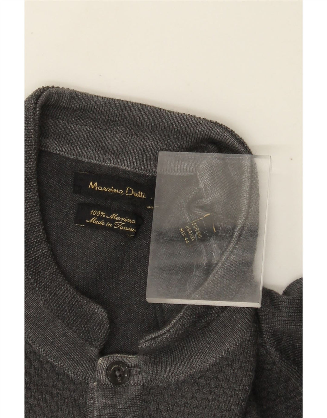 MASSIMO DUTTI Pull col boutonné pour homme 2XL Gris Laine mérinos