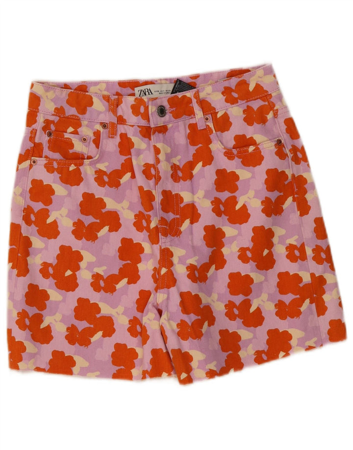ZARA Short en jean taille haute pour femme EU 36 Small W26 Multicolore Floral