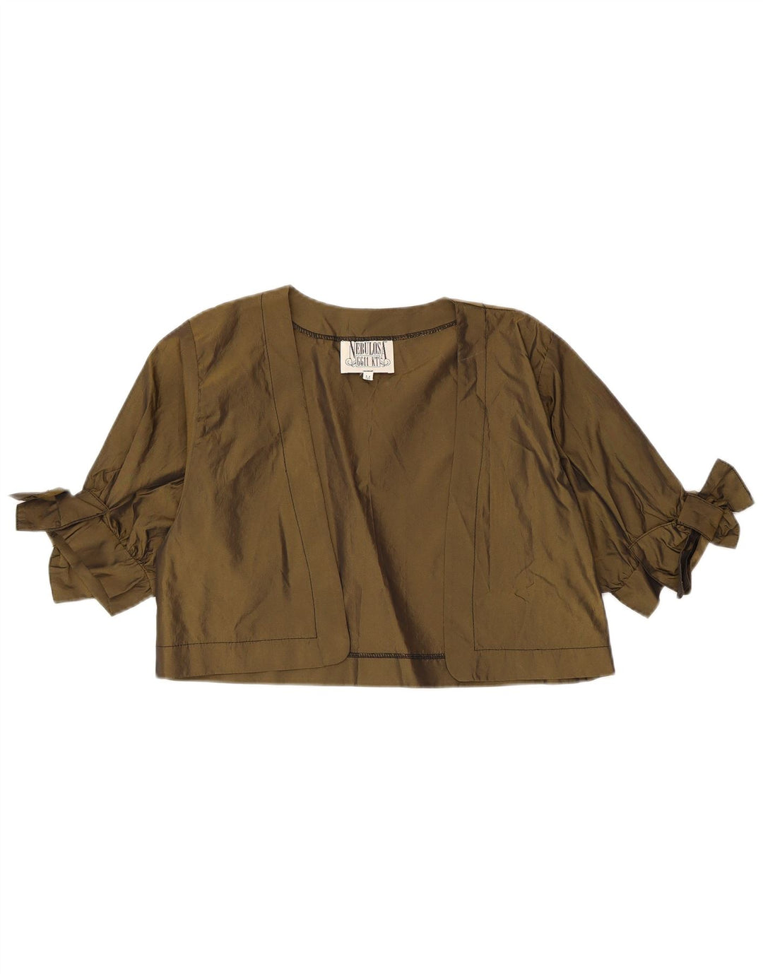 vintage Femmes 1/2 Manches Bolero Top UK 14 Polyester Kaki Moyen