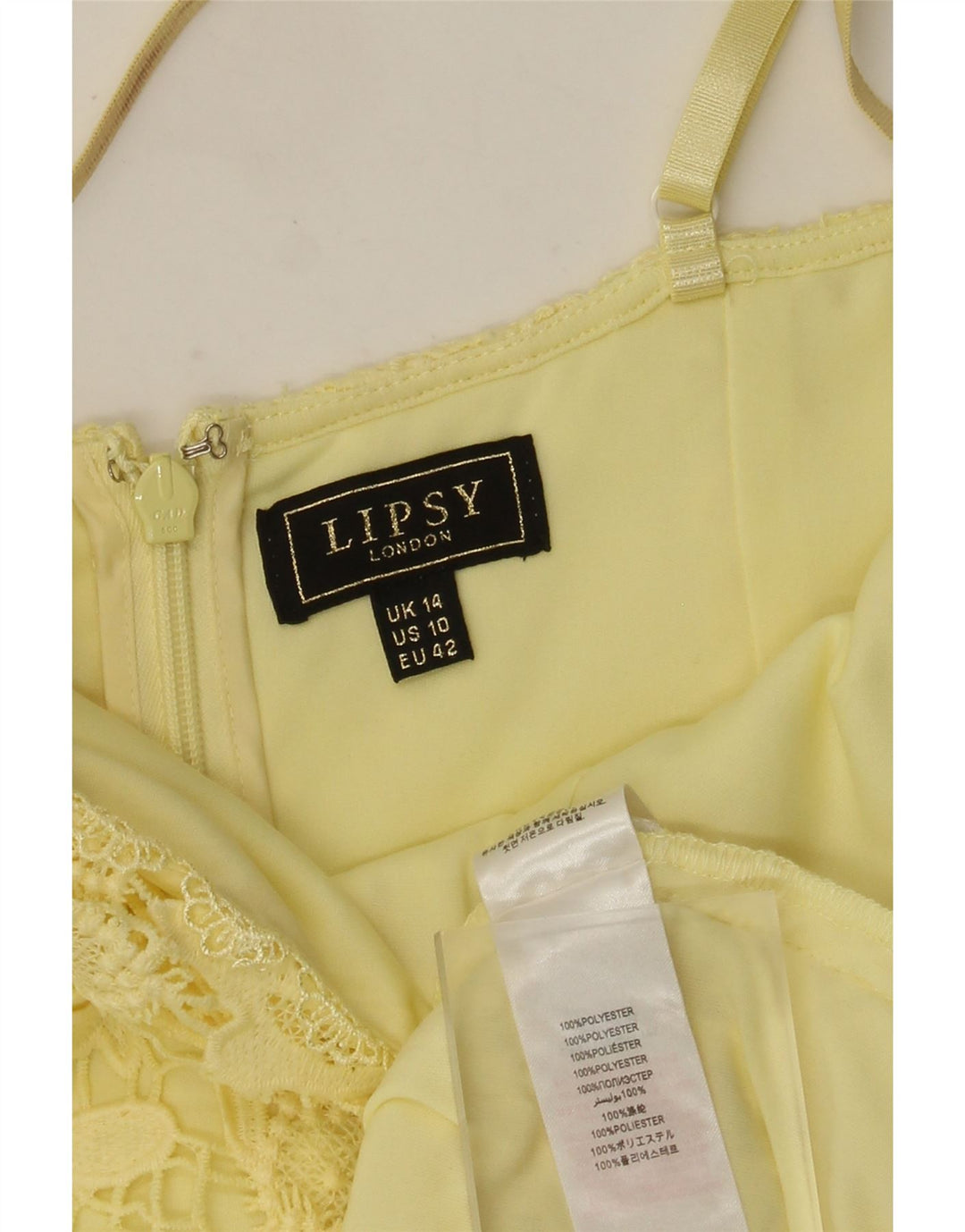 Lipsy Robe d'été en dentelle pour femme UK 44 Medium Jaune Floral Polyester