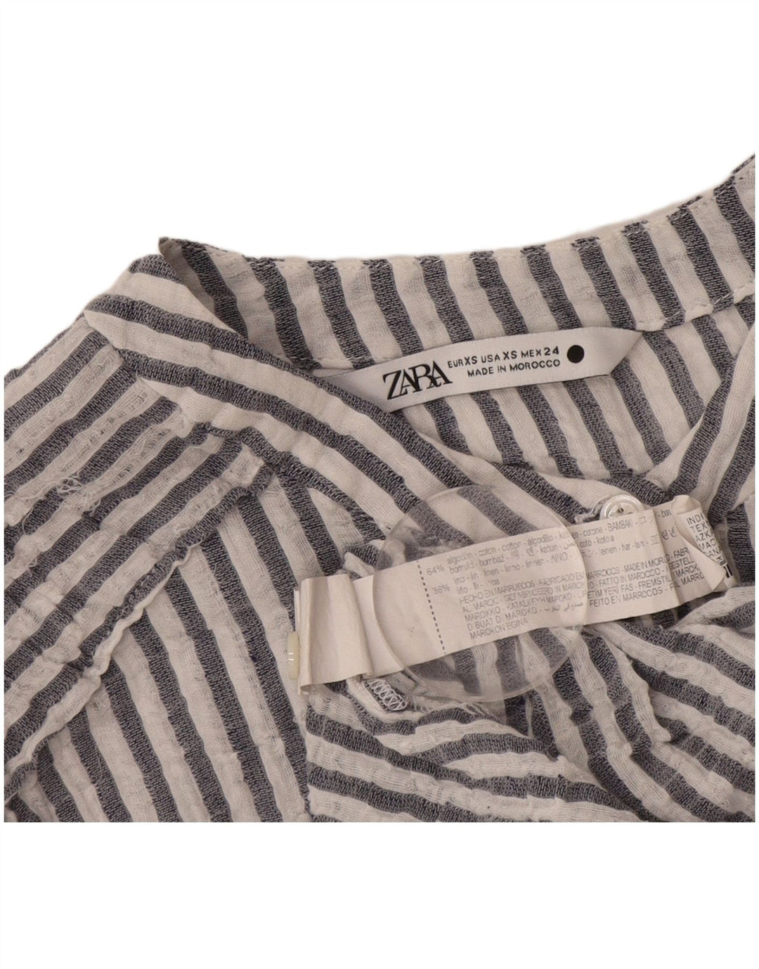 Zara Chemisier surdimensionné à manches 3/4 pour femme UK 6 XS en coton rayé gris