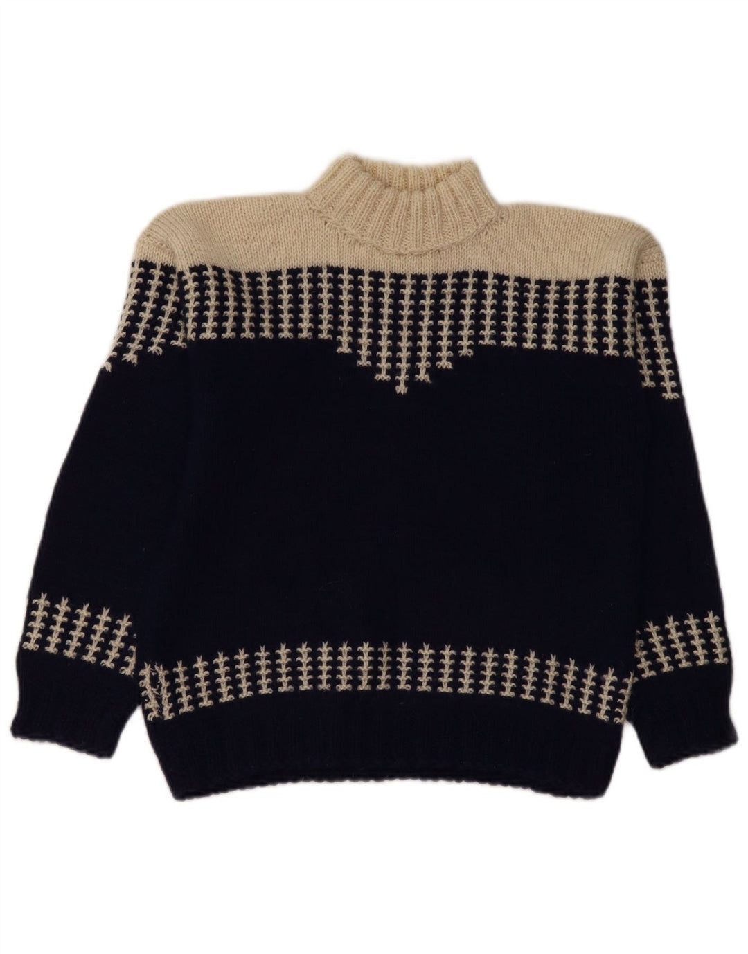 VINTAGE Pull col roulé femme UK 14 Bleu marine moyen