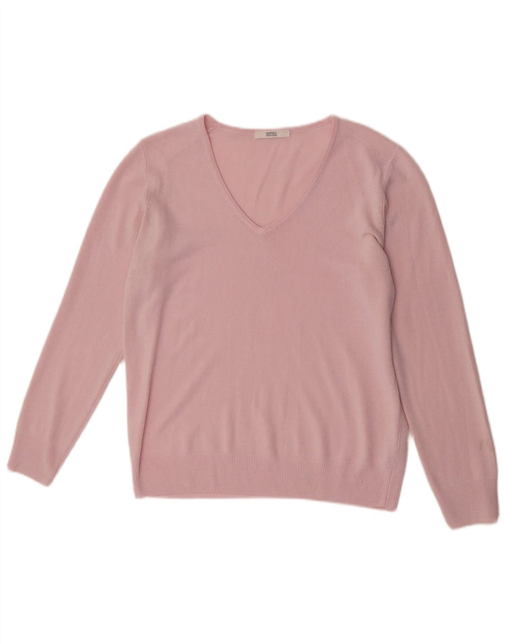 Marks & Spencer Pull col en V pour femme UK 12 Acrylique rose moyen