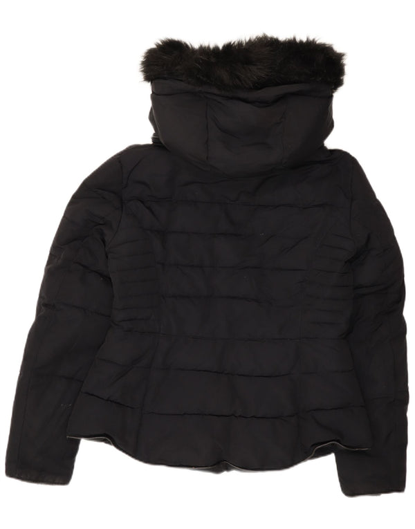 Zara Veste matelassée à capuche courte pour femme UK 16 Large Noir Polyester