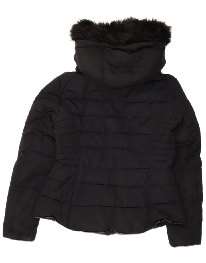 Zara Veste matelassée à capuche courte pour femme UK 16 Large Noir Polyester