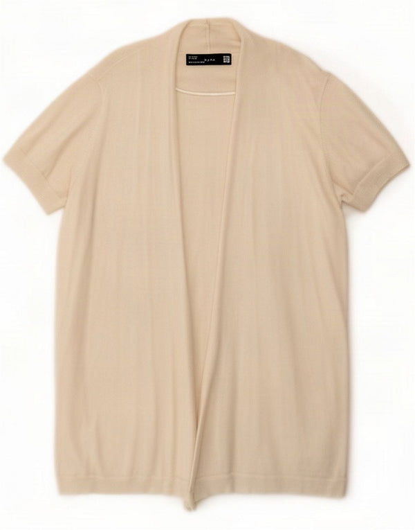 Zara Womens Longline Open Cardigan Top UK 14 Medium White Viscose