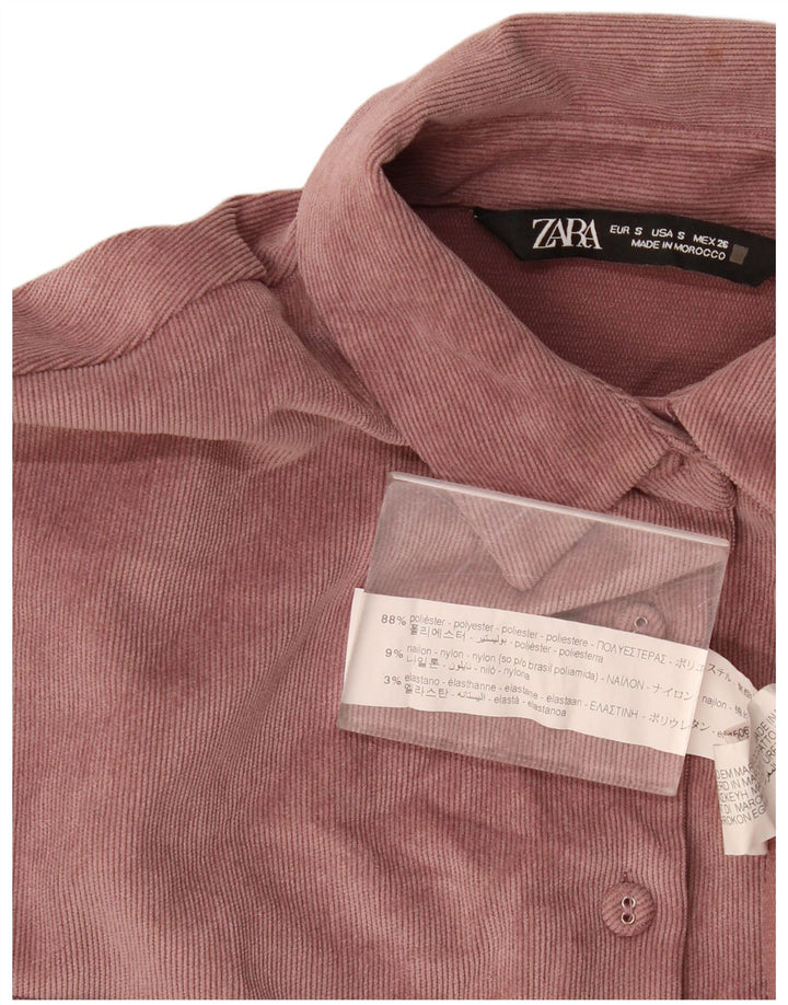 Zara Chemise surdimensionnée en velours côtelé pour femme UK 10 Petit polyester rose