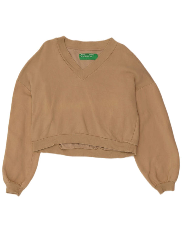 BENETTON Sweat-shirt court surdimensionné pour femme UK 10 Petit coton beige