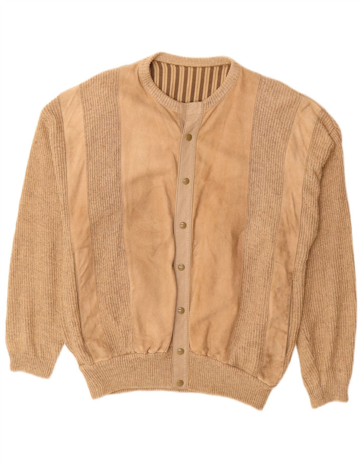 vintage Mens Suede Bomber Jacket UK 38 Cuir rayé beige moyen