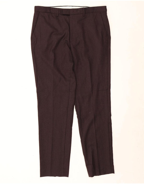 Marks & Spencer Pantalon de costume coupe ajustée pour homme W36 L33 Laine bordeaux