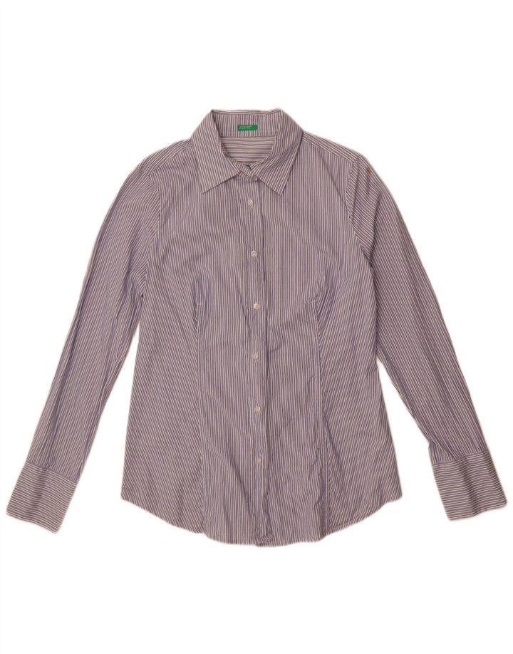 Benetton Chemise Femme UK 14 Coton Bleu Moyen à Fines Rayures