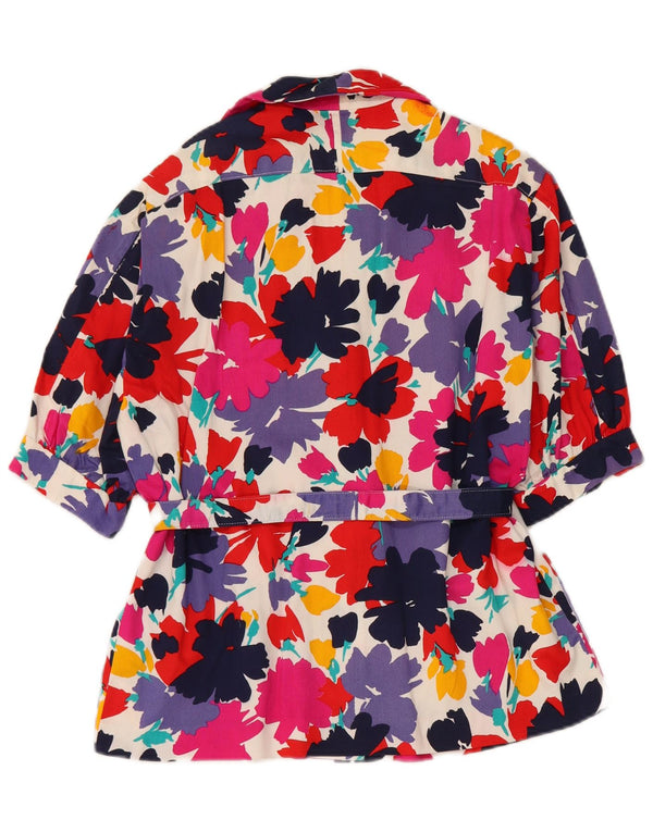 vintage Femmes Manches Courtes Cardigan Top UK 14 Moyen Multicolore Floral