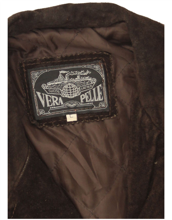 veste en daim femme vintage UK 16 Grand cuir brun