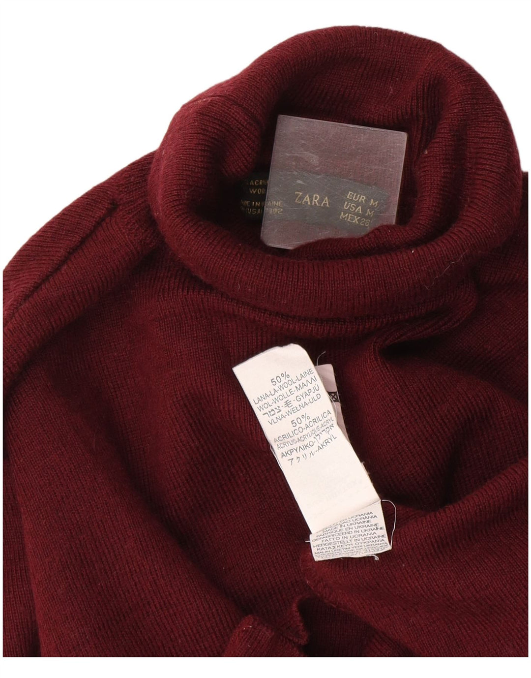 Zara Pull col roulé pour femme UK 12 Laine bordeaux moyen