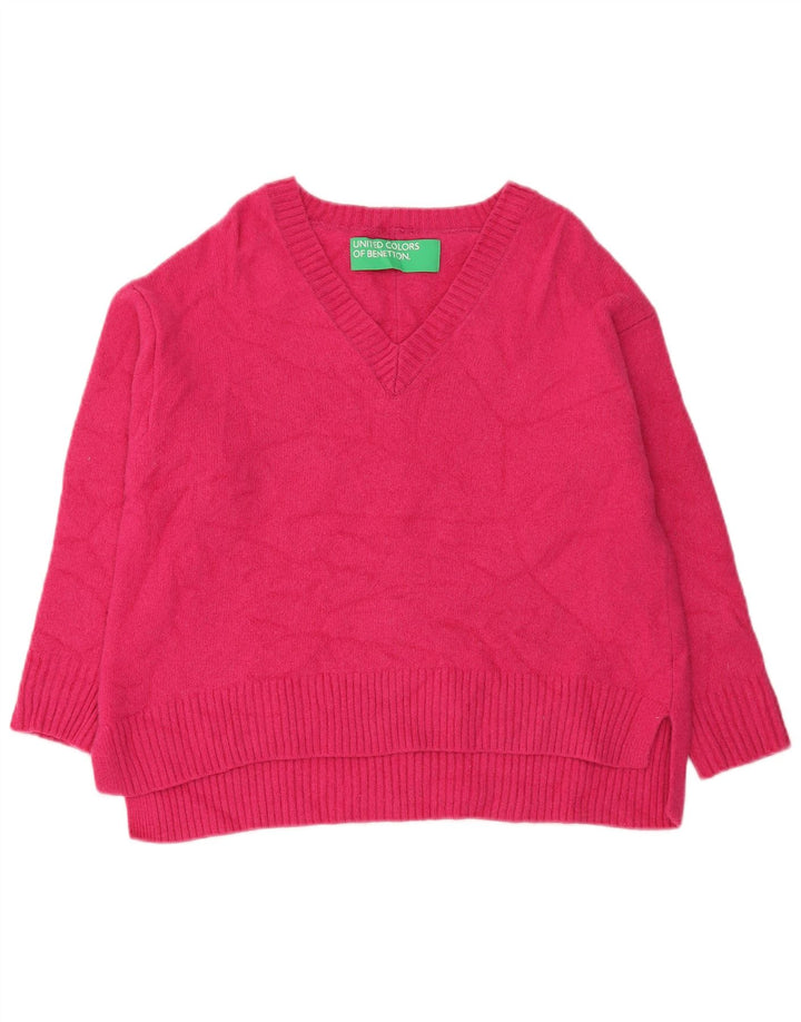 Benetton Pull col V pour femme UK 16 Large Rose