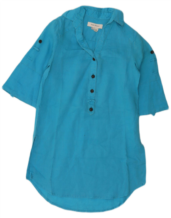 Robe chemise pull Zara pour femme UK 10 Small Blue Ramie