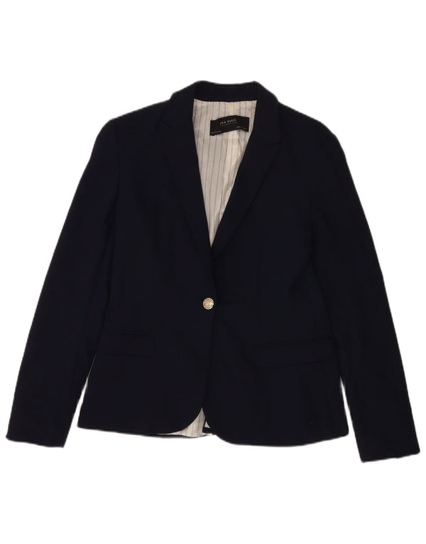 Zara Veste Blazer 1 Bouton Femme UK 12 Bleu Marine Moyen Coton
