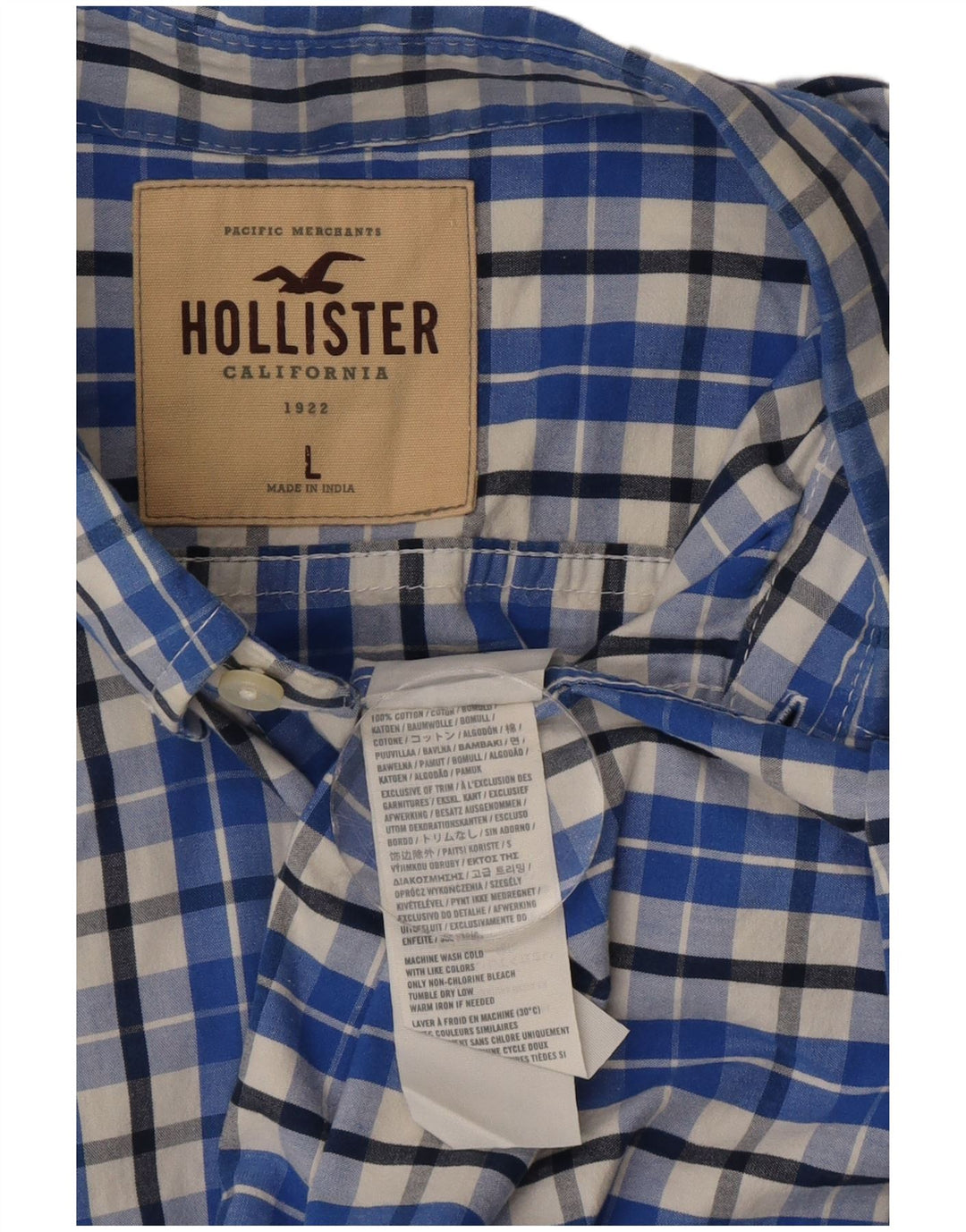 Hollister Chemise Homme Grand Carreau Bleu Coton