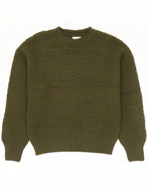 Topshop Pull surdimensionné à col rond en crochet pour femme UK 10 Small Kaki