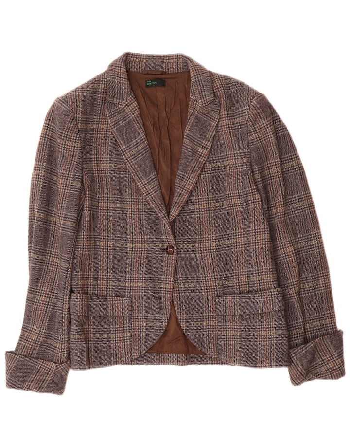 BENETTON Veste Blazer 1 Bouton Femme IT 46 Grand Pied-de-Poule Gris