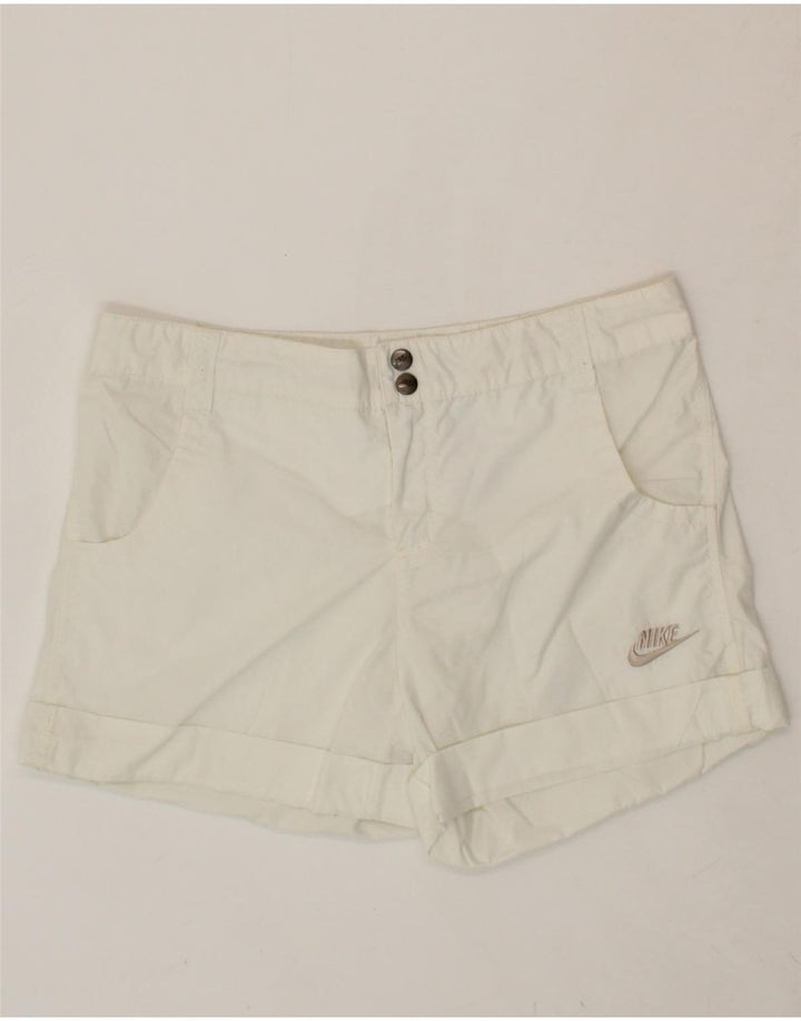 NIKE Womens Casual Shorts UK 10 Small W32 White Polyester Vintage Nike and Second-Hand Nike from Messina Hembry 