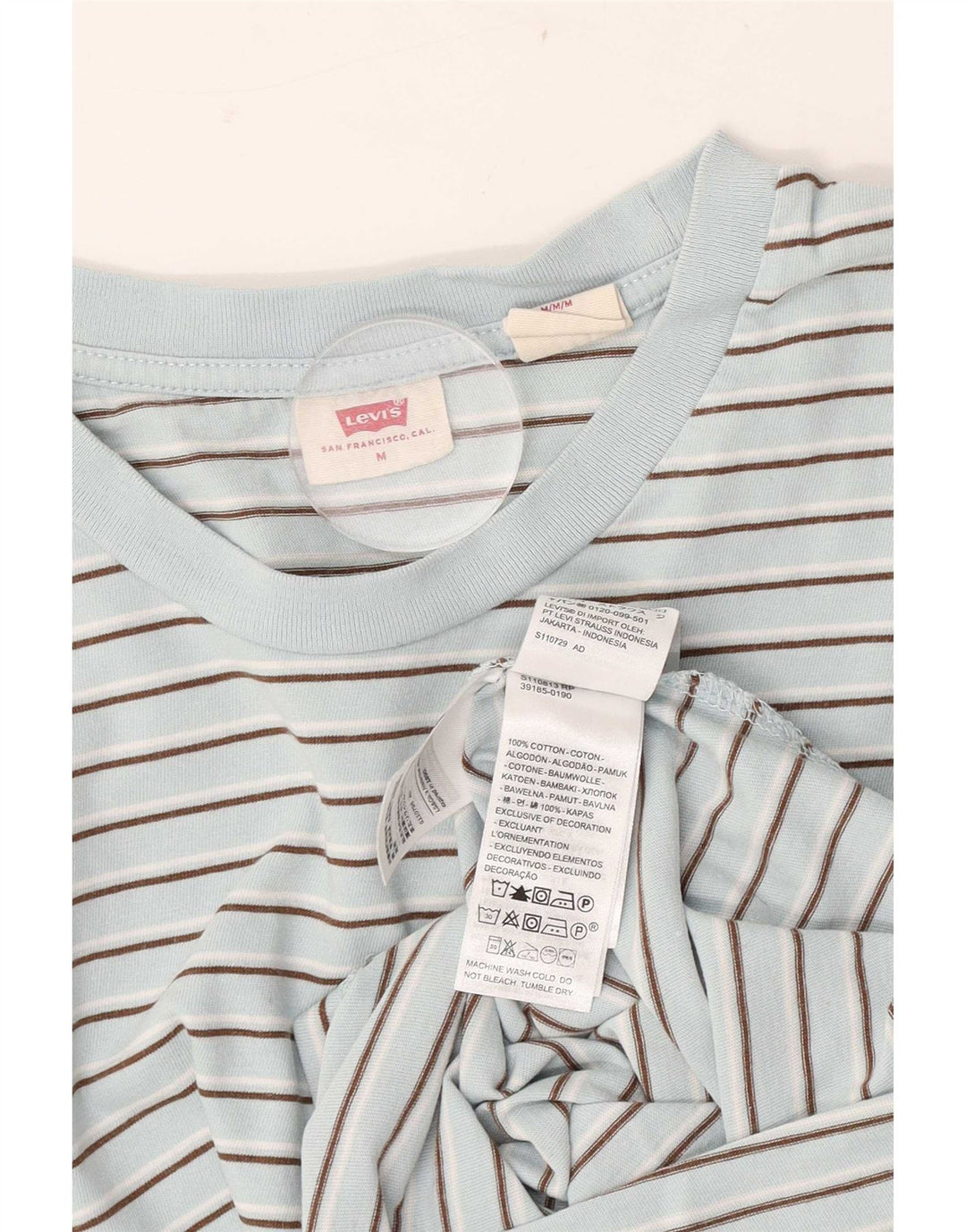 Levi's T-Shirt Femme UK 44 Bleu Moyen Rayé Coton