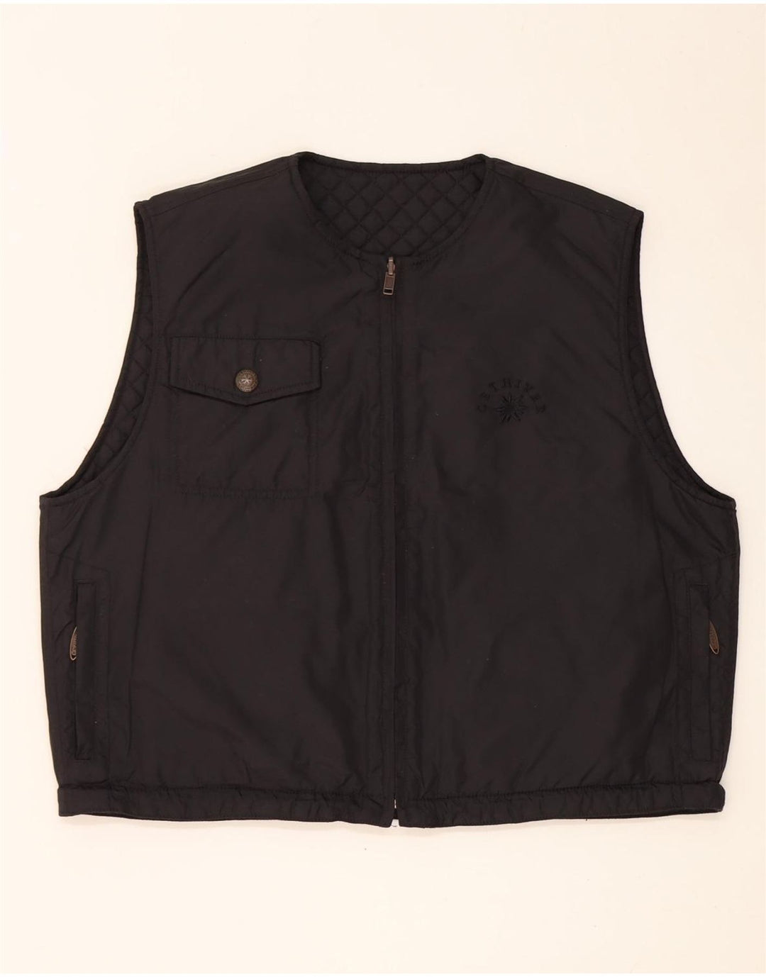 vintage Femmes Surdimensionné Réversible Gilet Matelassé UK 12 Moyen Noir Nylon