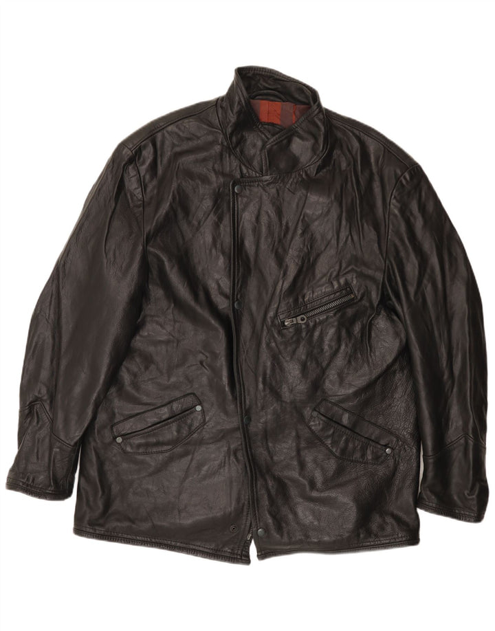 VINTAGE Veste en cuir homme UK 42 XL Noir