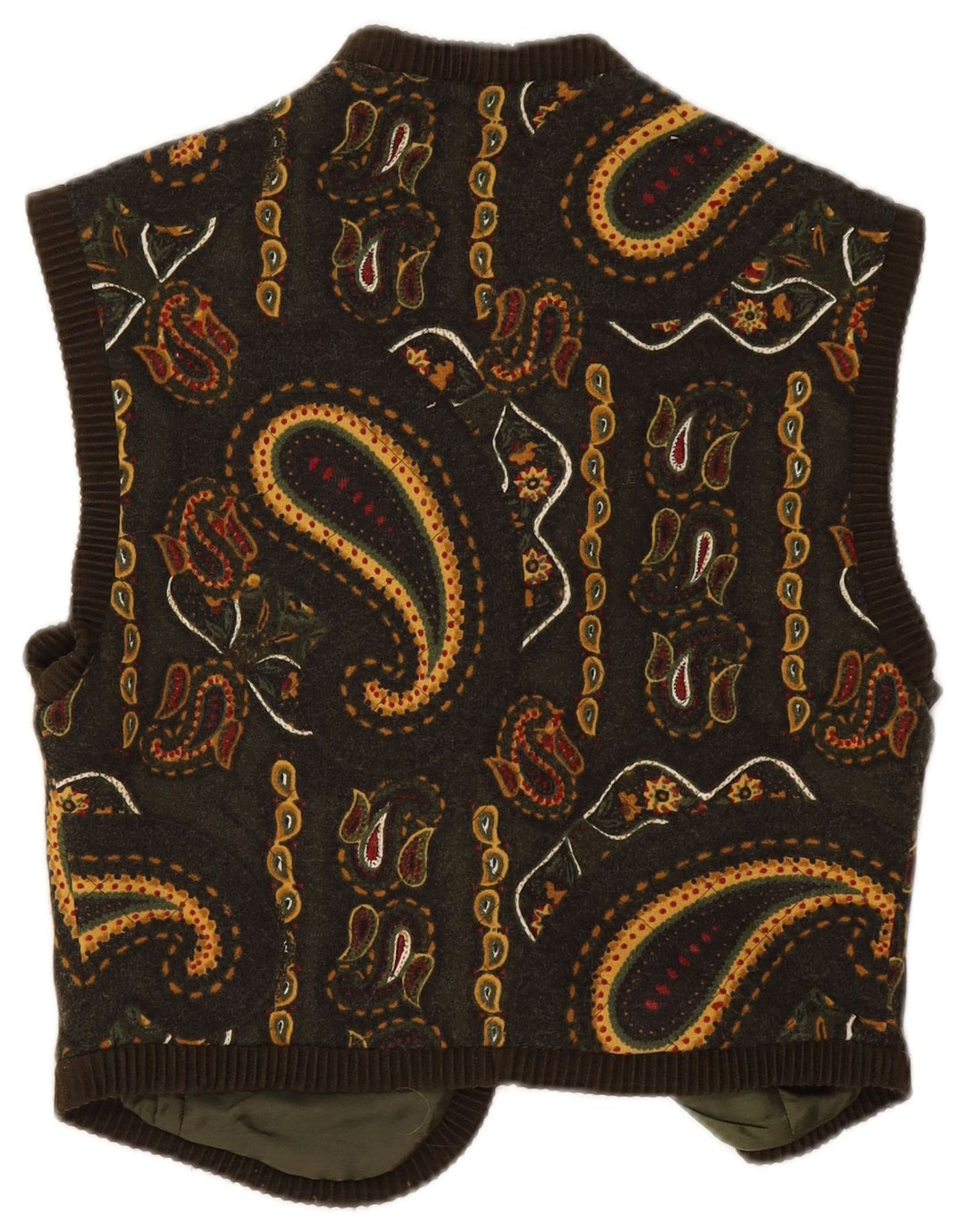 gilet court femme vintage IT 44 laine Paisley vert moyen